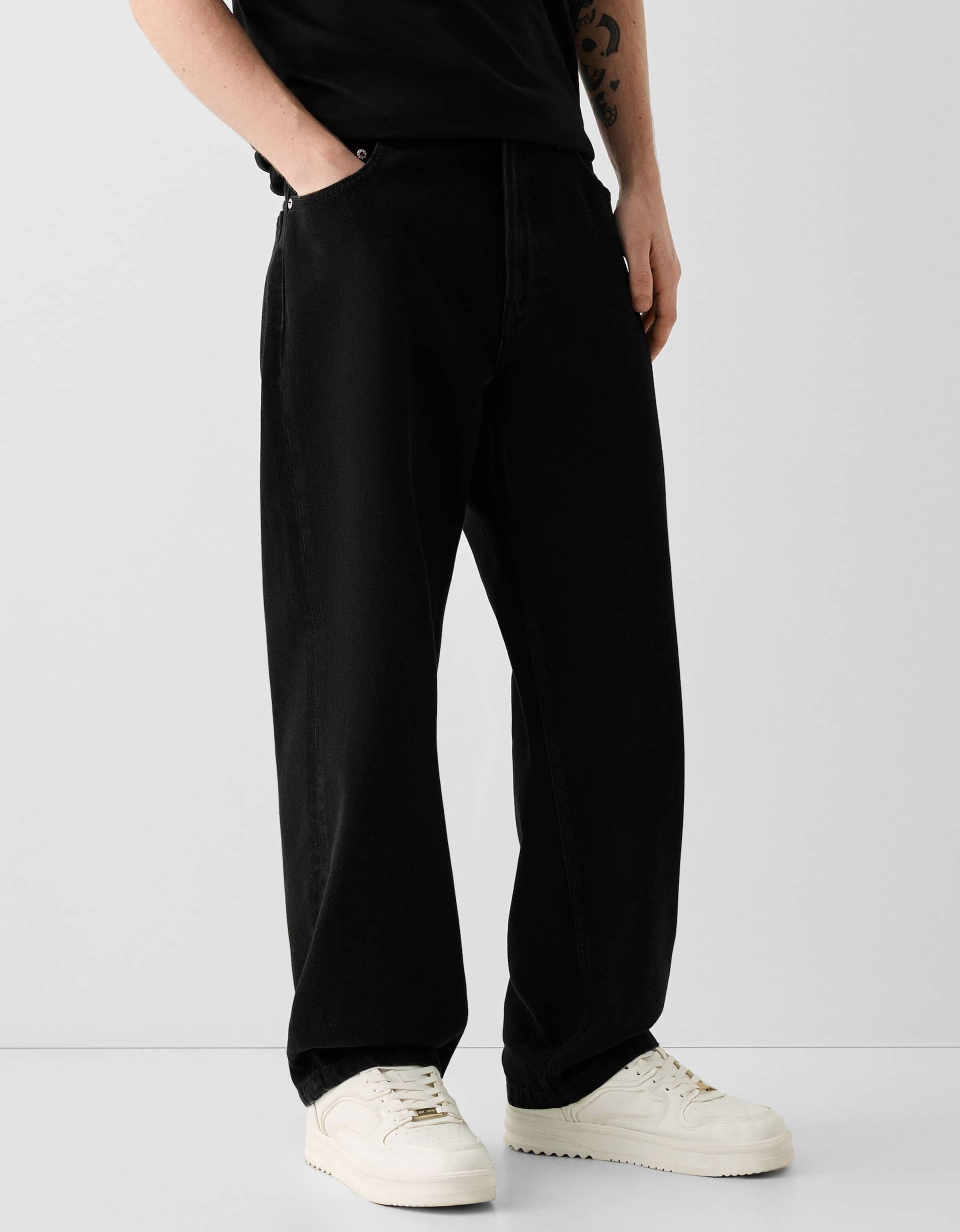 Men's Black Straight Fit Jeans with Back Zip