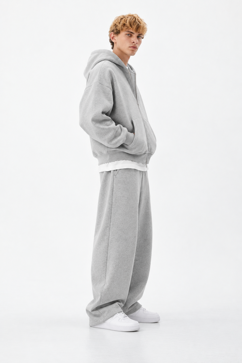 COZY ZIP UP SET - MARL GRAY