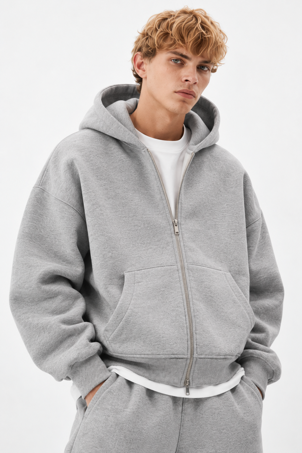 COZY ZIP UP SET - MARL GRAY