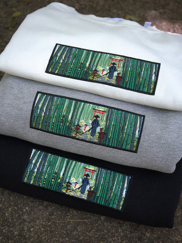 SAMURAI NEAR A TORII GATE IN A BAMBOO GROVE Crewneck