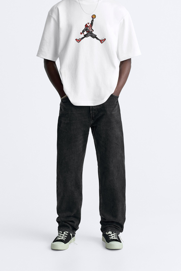 Unisex Washed Black Straight Fit Jeans