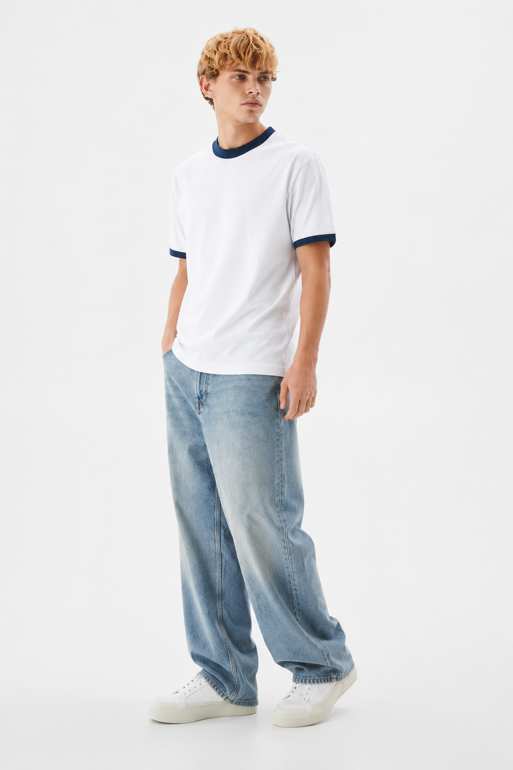 White & Navy Ringer T-Shirt