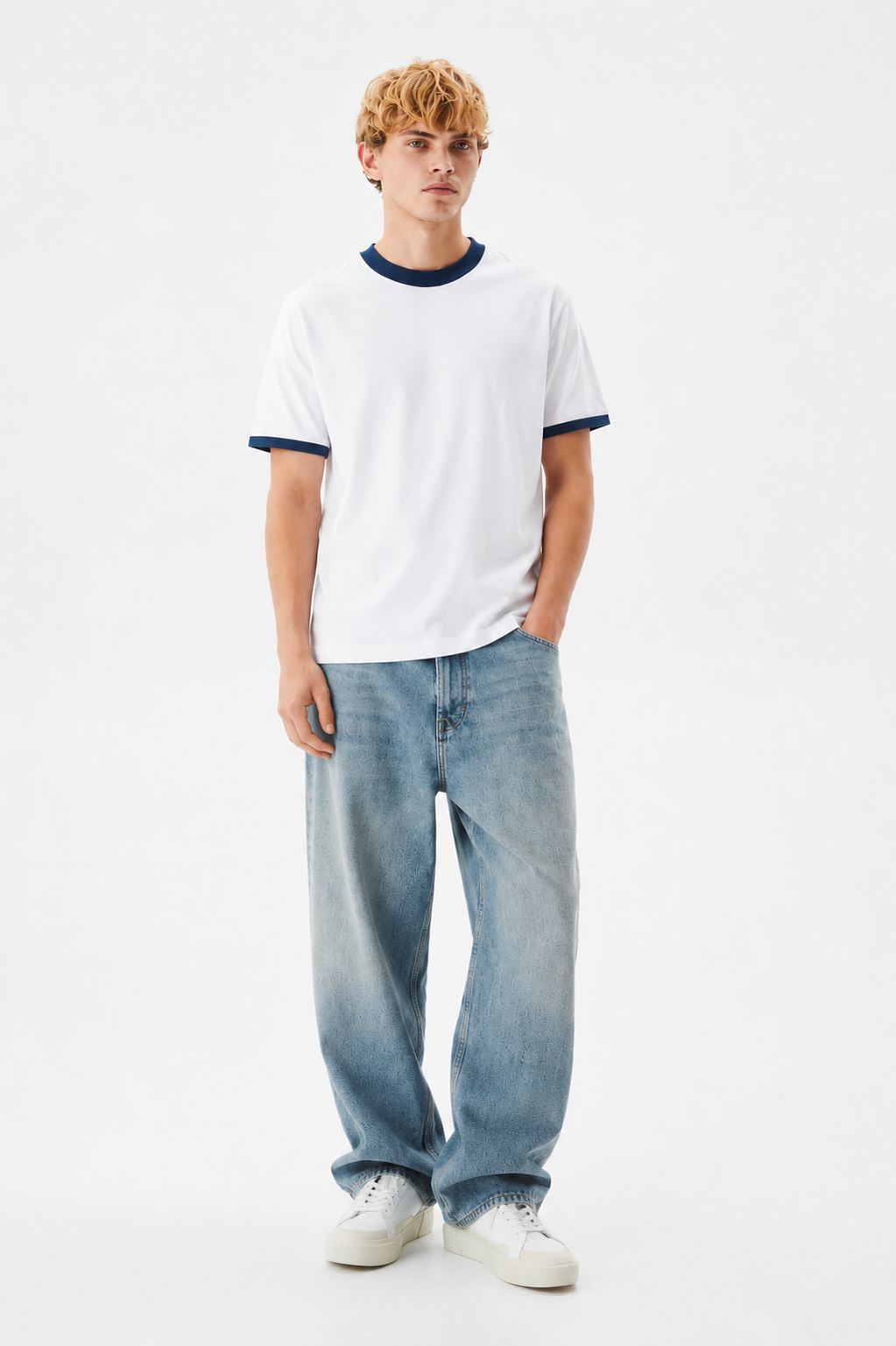 White & Navy Ringer T-Shirt