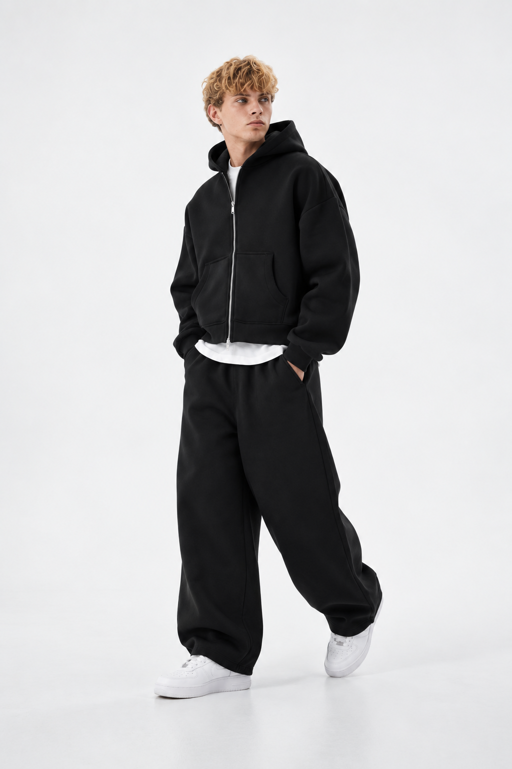 COZY ZIP UP SET - BLACK