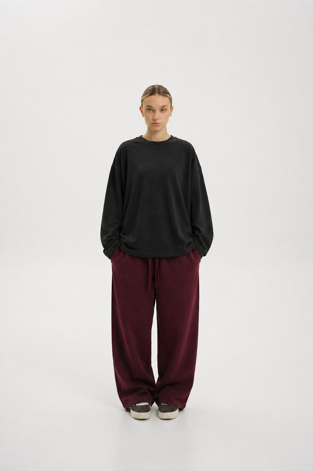 Burgundy Wide Leg Sweatpants