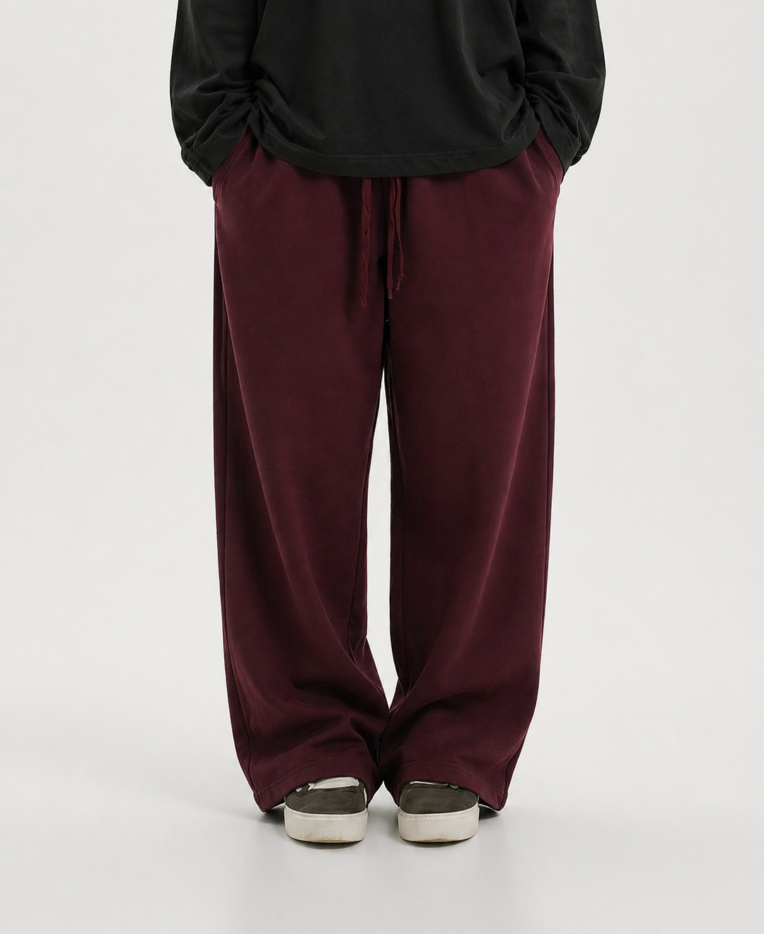 Burgundy Wide Leg Sweatpants