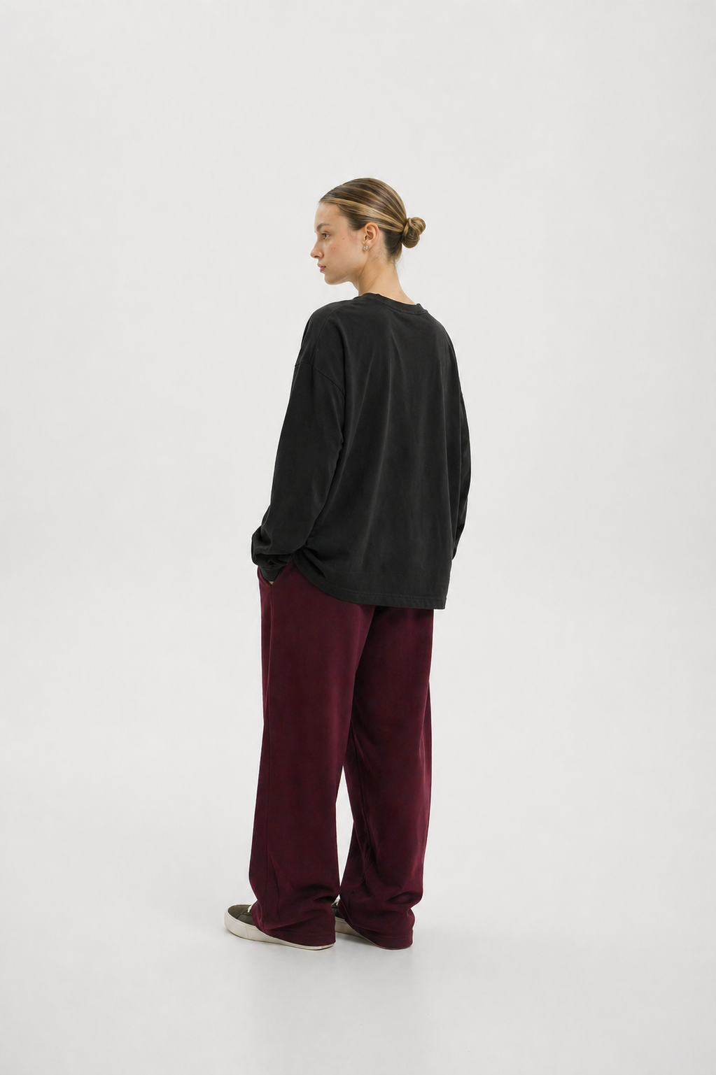 Burgundy Wide Leg Sweatpants