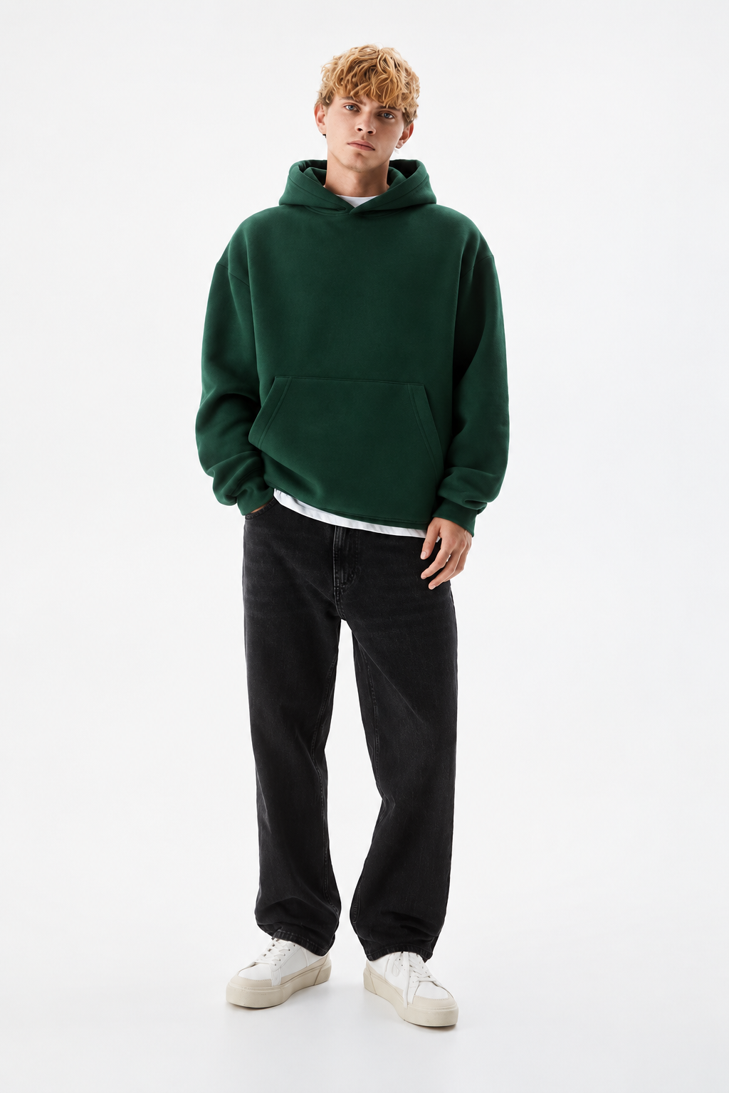 Dark Green Basic Oversized Hoodie
