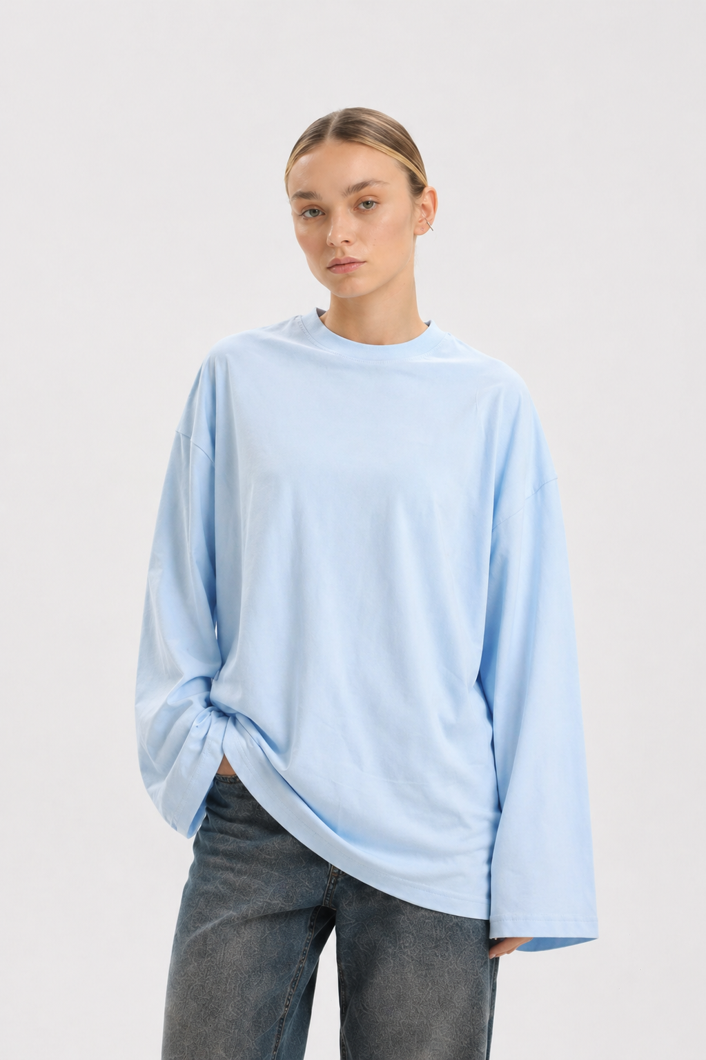 Baby Blue Long Sleeve Oversized T-Shirt