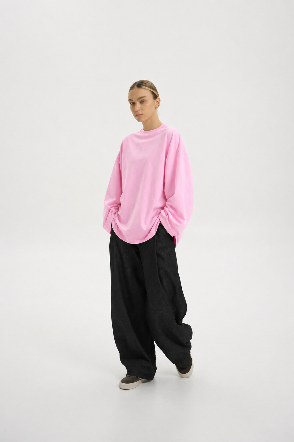 Baby Pink Long Sleeve Oversized T-Shirt