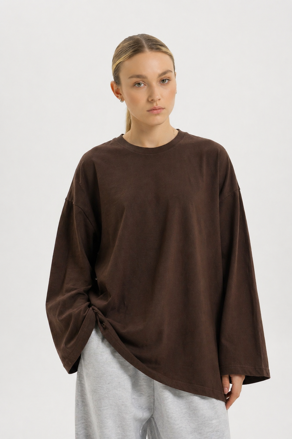 Brown Long Sleeve Oversized T-Shirt