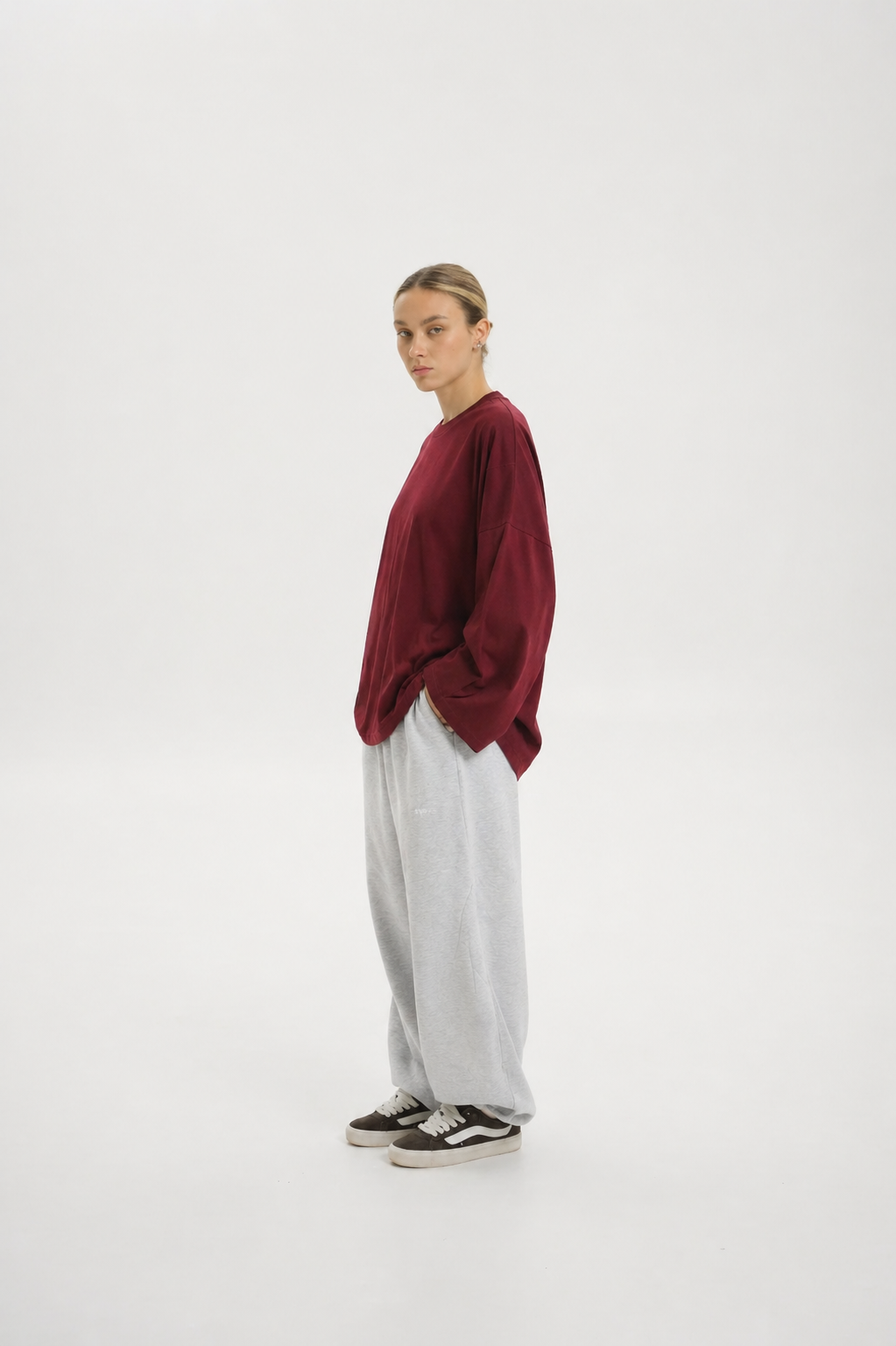 Burgundy Long Sleeve Oversized T-Shirt