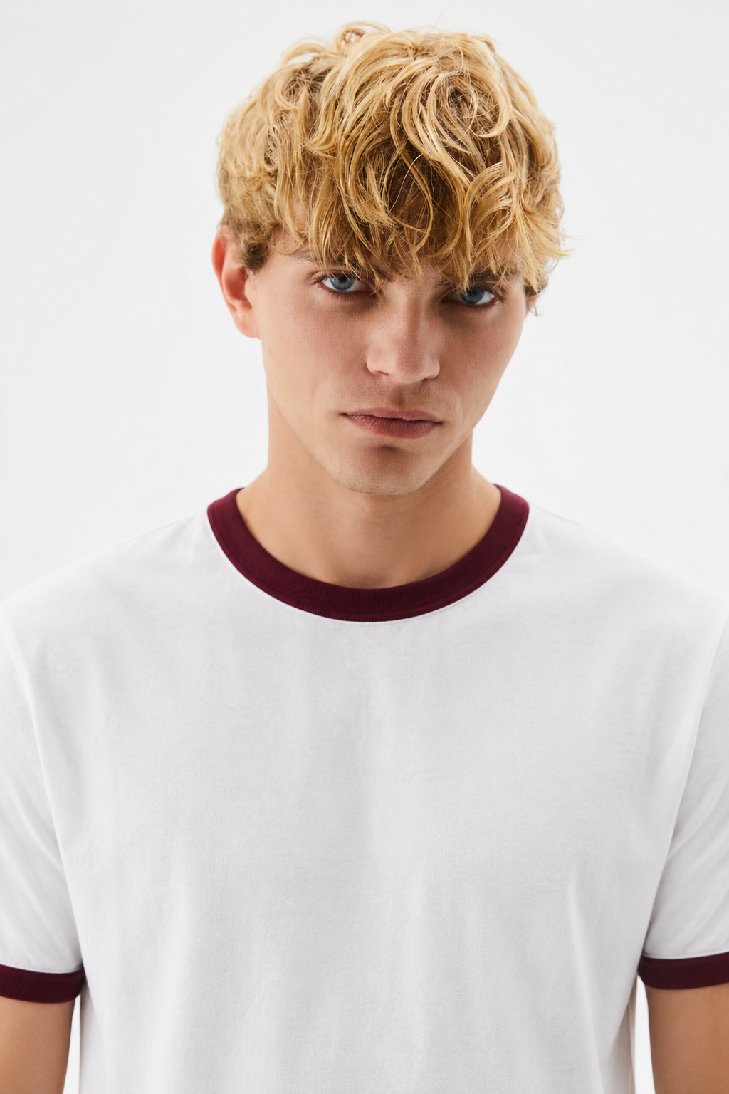 White & Burgundy Ringer T-Shirt