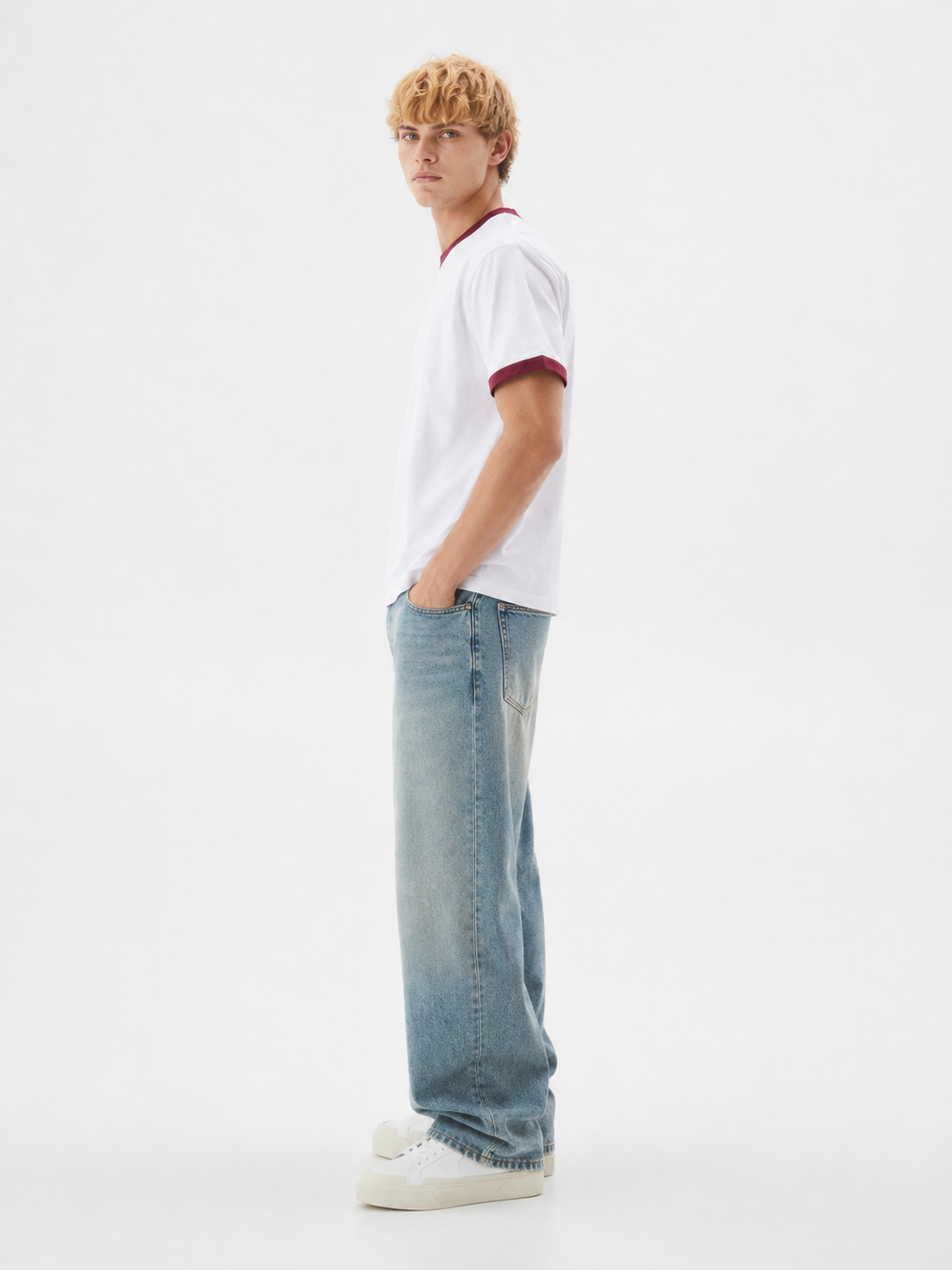 White & Burgundy Ringer T-Shirt