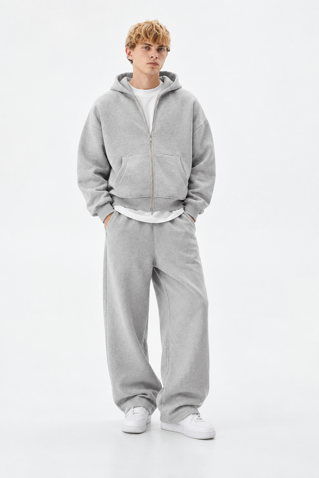 COZY ZIP UP SET - MARL GRAY