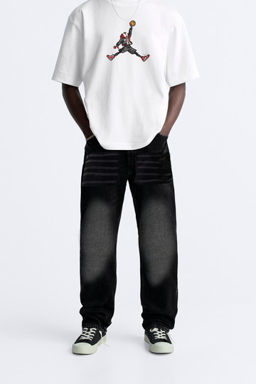 Unisex Washed Black Straight Fit Jeans
