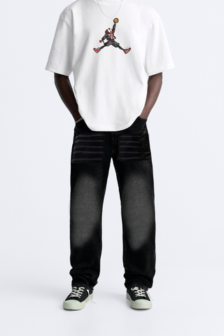Unisex Washed Black Straight Fit Jeans