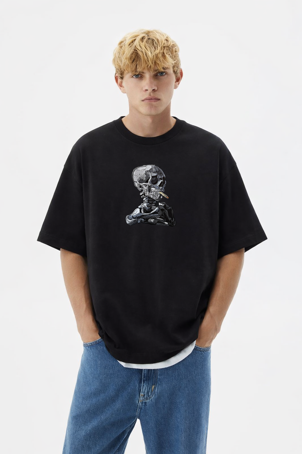 SKULL OF A SKELETON WITH BURNING CIGARETTE T-Shirt