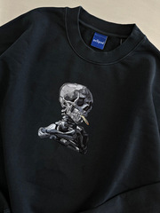 SKULL OF A SKELETON WITH BURNING CIGARETTE CREWNECK