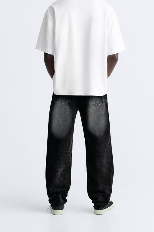 Unisex Washed Black Straight Fit Jeans