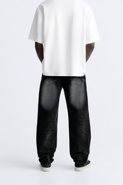 Unisex Washed Black Straight Fit Jeans