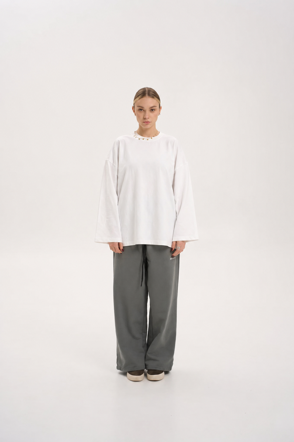 Off White Long Sleeve Oversized T-Shirt