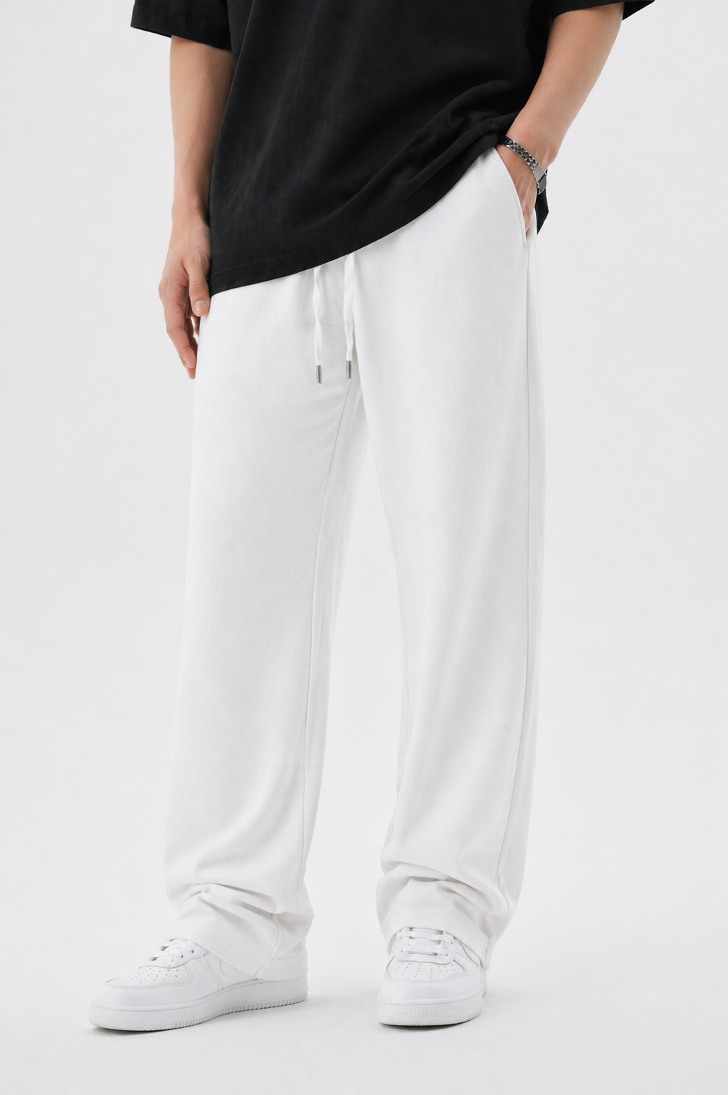 White Straight Leg Sweatpants