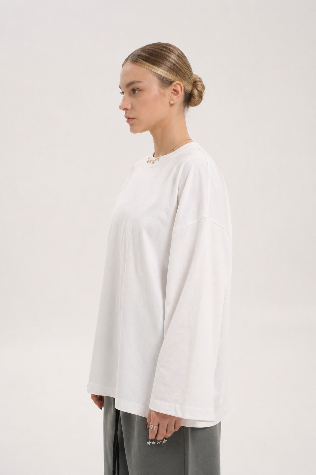 Off White Long Sleeve Oversized T-Shirt